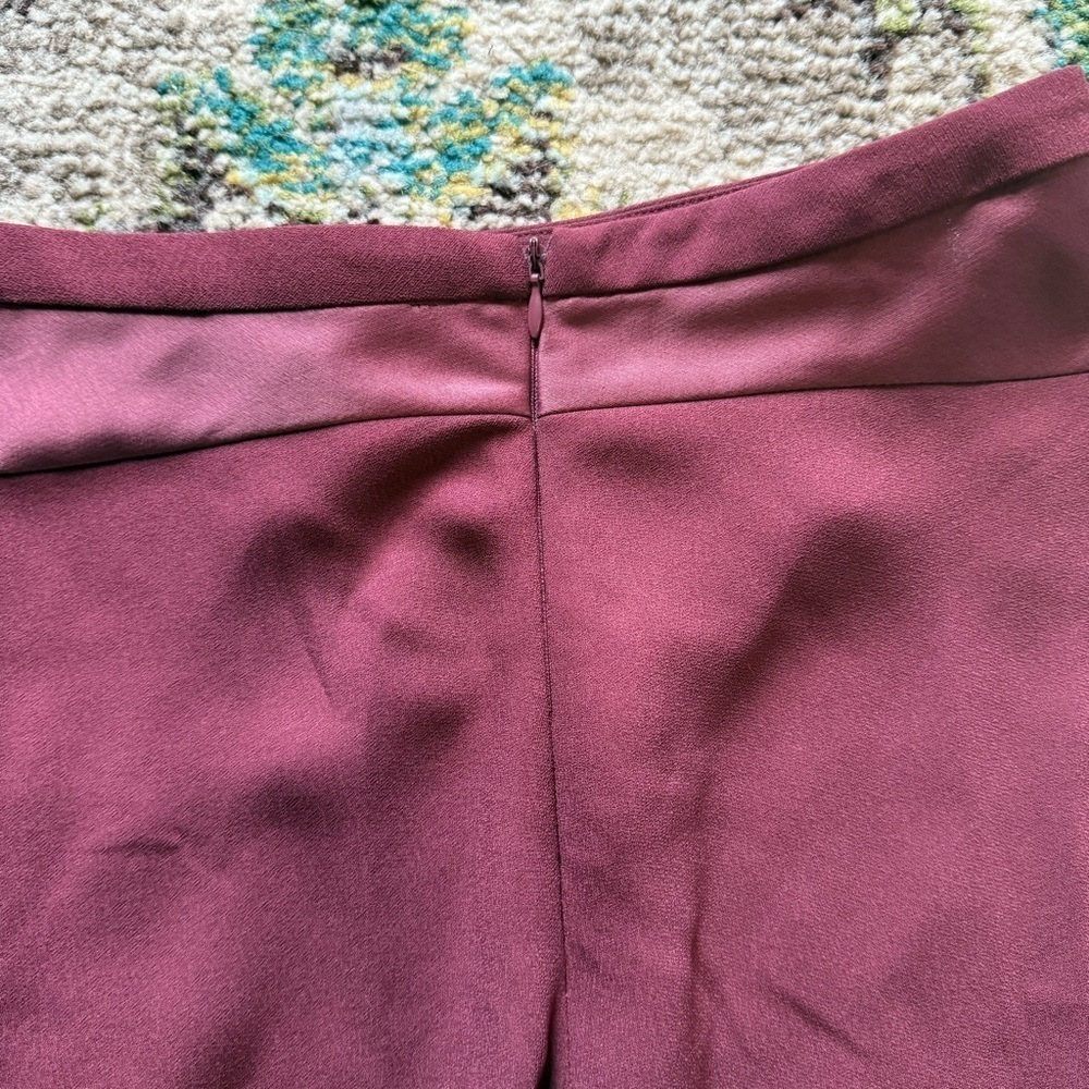 DKNY Cabernet Satin Midi Skirt NWT | Size 10 | Burgundy Asymmetrical Flowy Skirt - Picture 11 of 11